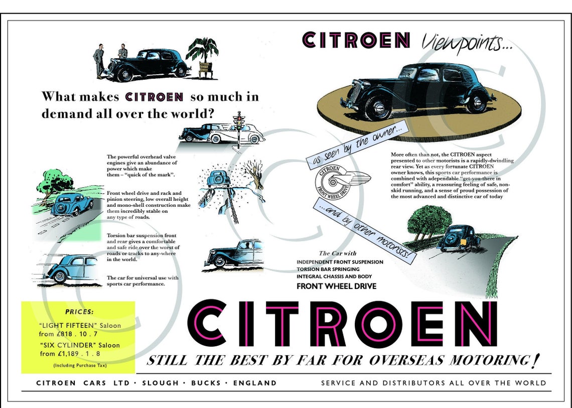 1930's/1950's Citroën Traction Avant 2 Motoring Advert