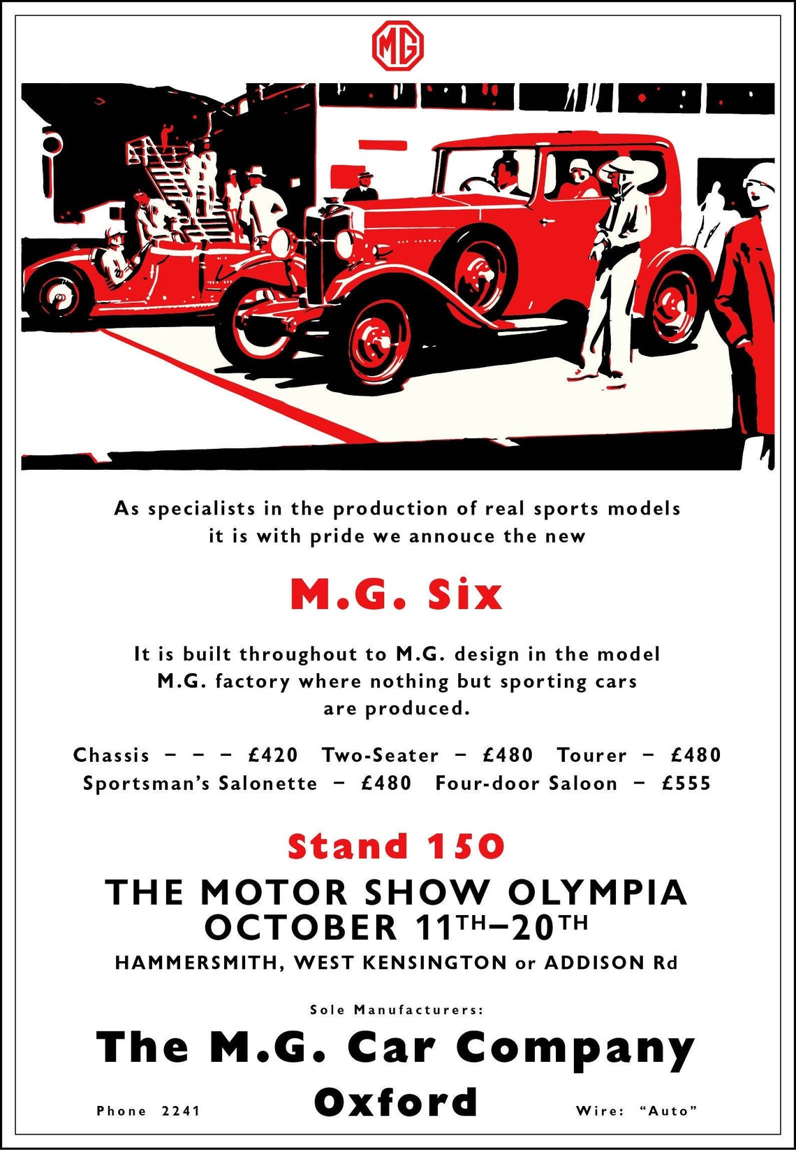 1920's/1930's MG SIX Motoring Advert