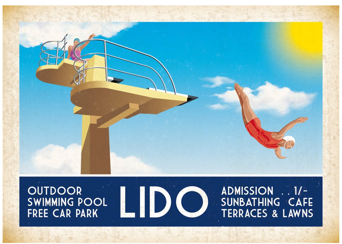Lido Outdoor Swimming Baths Pool Art Deco Seaside Vintage 1920's